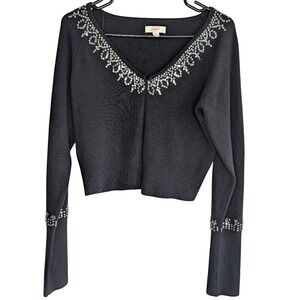 Candies Women's Extra Large‎ Black Knit Cardigan With Silver Sequin Trim Detail